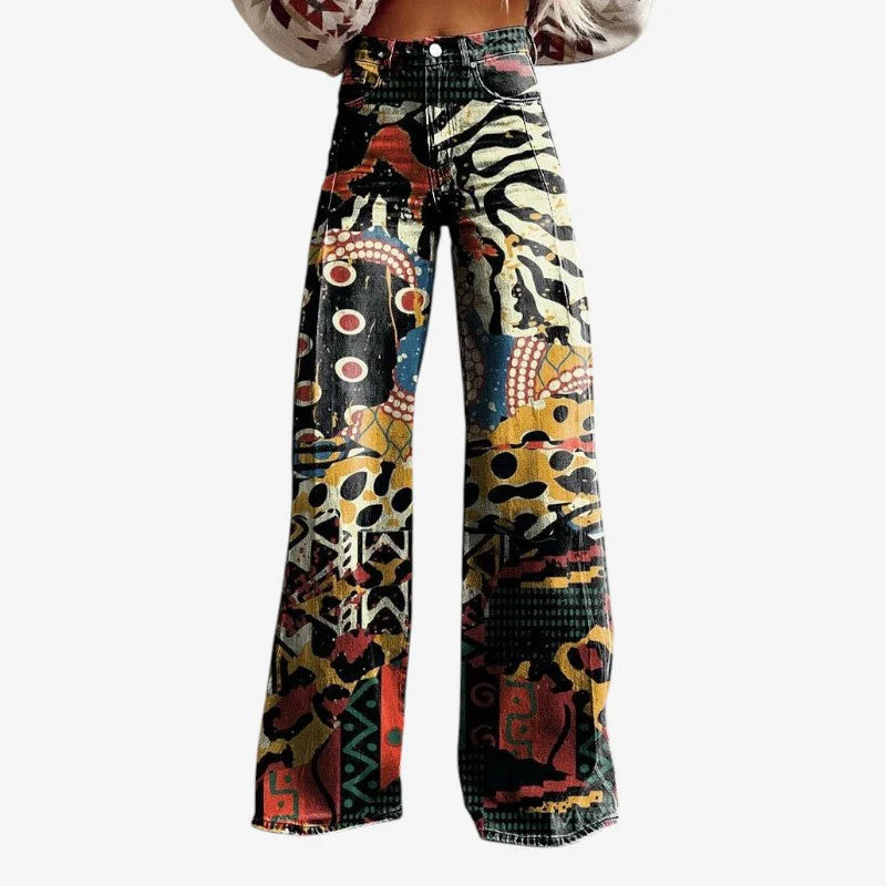 Women's Floral Wide Leg Denim Pants - Image 9